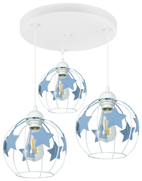 Lampa sufitowa do pokoju dziecka niebieskie gwiazdki 3-punktowa Led 