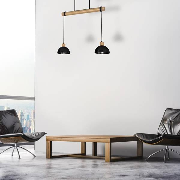 Lampa wisząca ERIK, MLP7225, czarny/drewno, 2x60W E27