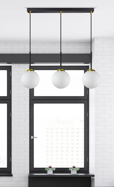 Lampa wisząca czarno-złota mleczne kule 3 źródła światła