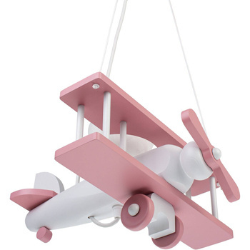 Lampa sufitowa do pokoju dziewczynki samolot drewniany mały różowo-biały 1xE27 Led