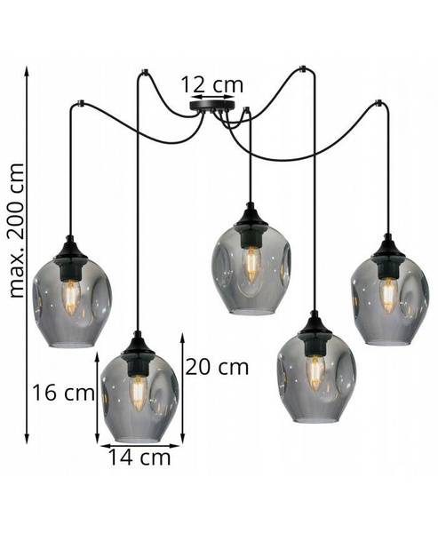 Lampa wisząca industrialna typu pająk szklane klosze nowoczesna 5xE27 Led 