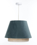 Lampa w stylu Boho podwójny abażur welur i naturalny rattan morska