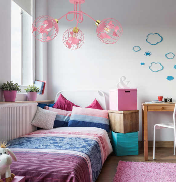 Lampa sufitowa do pokoju dziewczynki różowa Zakręcony Globus 3XE27 Led  