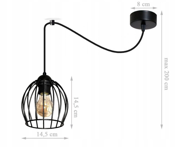 Czarna lampa wisząca typu pająk druciak owal Wire 1
