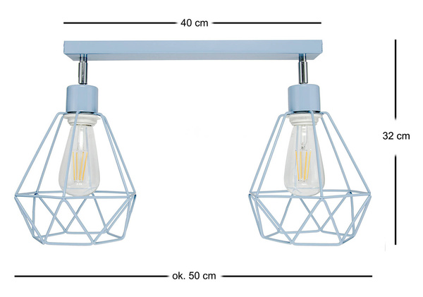 Lampa sufitowa do pokoju dziecka niebieska pastelowa druciak w stylu loft Carmen 2xE27