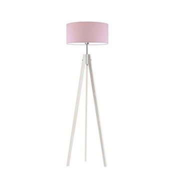 Lampa podłogowa do pokoju dziewczynki drewniana Magiczny Cylinder różowy abażur 1XE27