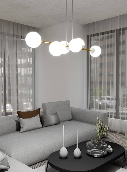 Nowoczesna lampa wisząca nad wyspę biało- złota GRAVITY 6 WH GOLD