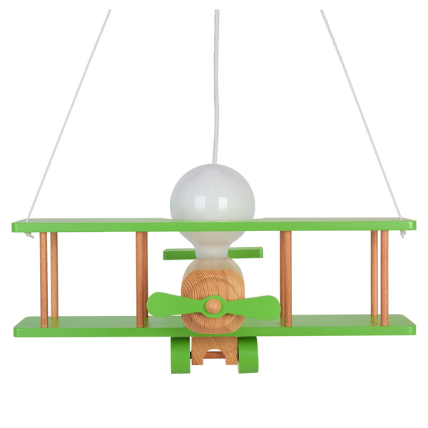 Lampa sufitowa do pokoju dziecka samolot drewniany duży naturalno- zielony 1xE27 Led 