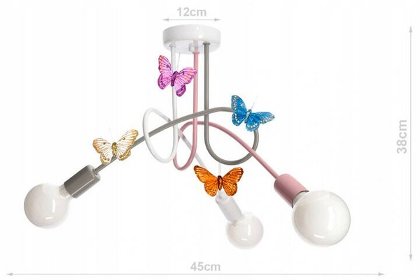 Lampa sufitowa do pokoju dziewczynki kolorowa Tęczowy Zawijas 3xE27 Led 