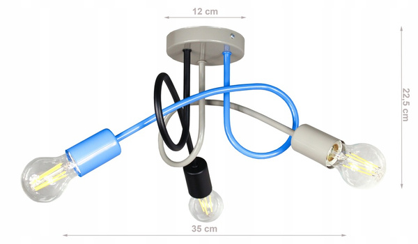 Lampa sufitowa do pokoju dziecka kolorowa Tęczowy Zawijas 3xE27 Led 