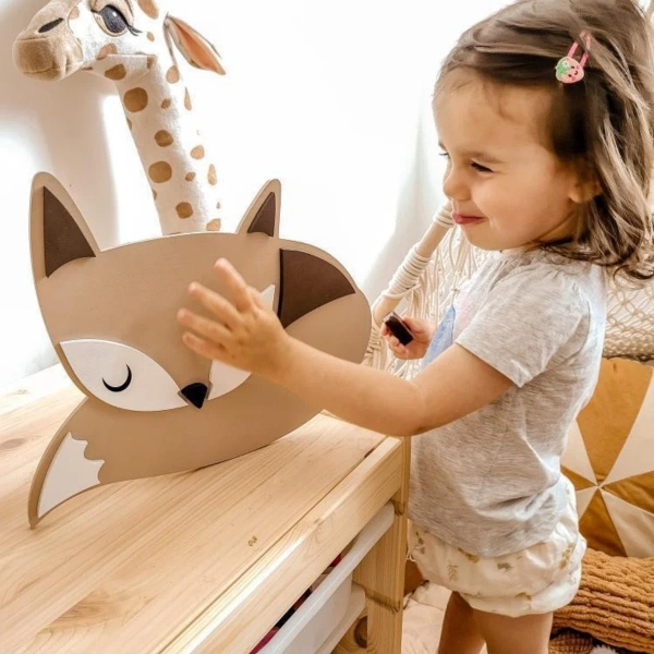  Lampka nocna dla dzieci drewniana Lisek z pilotem LED 