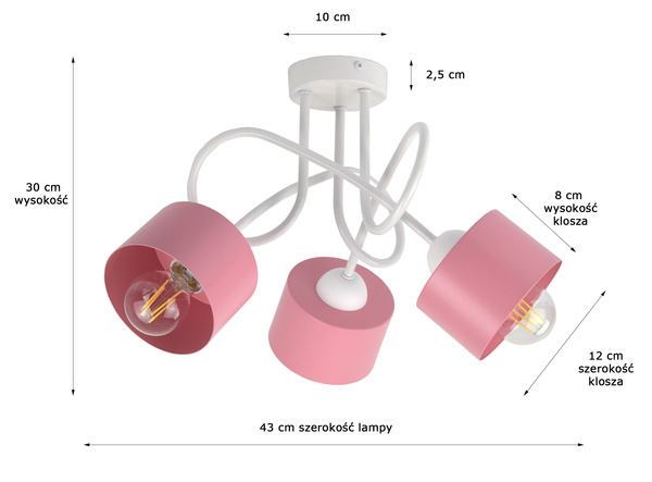 Lampa sufitowa do pokoju dziewczynki biało-różowa Zaczarowany Kubeczek 3xE27 Led 
