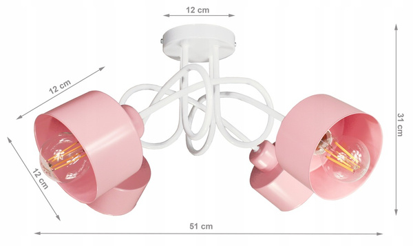 Lampa sufitowa do pokoju dziewczynki biało-różowa Zakręcony Kubeczek 4xE27 Led 