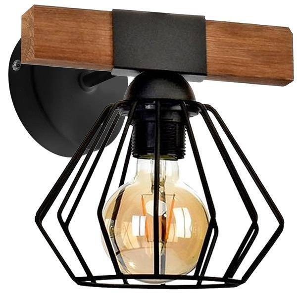 Industrialny kinkiet ULF BLACK / WOOD 1xE27 60W MLP6250
