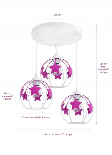 Lampa wisząca do pokoju dziewczynki w różowe Gwiazdki 3xE27 Led 