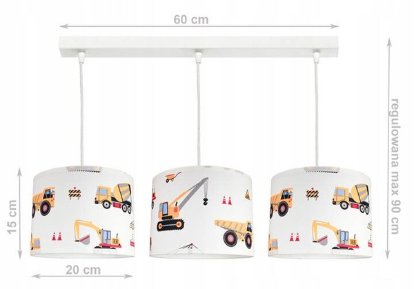 Lampa sufitowa do pokoju chłopca 3-punktowa Koparki Listwa 3xE27 Led 