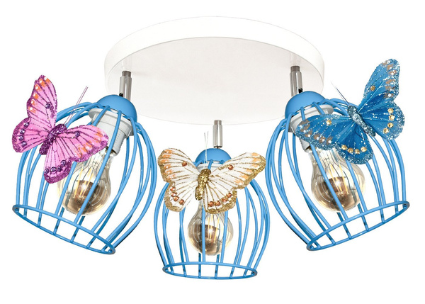 Lampa sufitowa do pokoju dziewczynki szare abażury Motylek Owal 3xE27 Led 