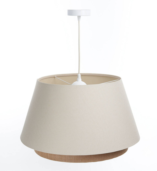 Lampa w stylu Boho podwójny abażur welur i naturalna juta kremowa 