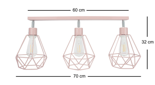Lampa sufitowa dla dziewczynki pastelowy róż nowoczesny druciak w stylu loft Carmen 3xE27