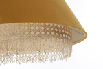 Lampa w stylu Boho podwójny abażur welur i naturalny rattan żółta 