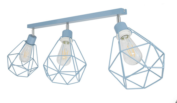 Lampa sufitowa do pokoju dziecka niebieska- nowoczesny druciak w stylu loft Carmen 3xE27