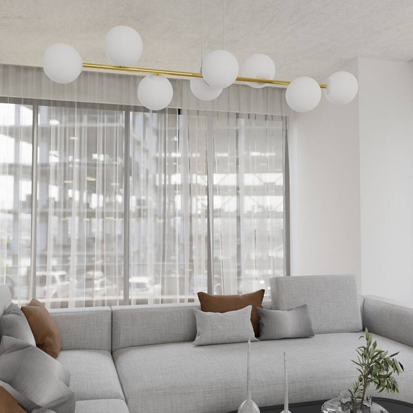 Nowoczesna lampa wisząca nad wyspę biało- złota GRAVITY 8  WH GOLD