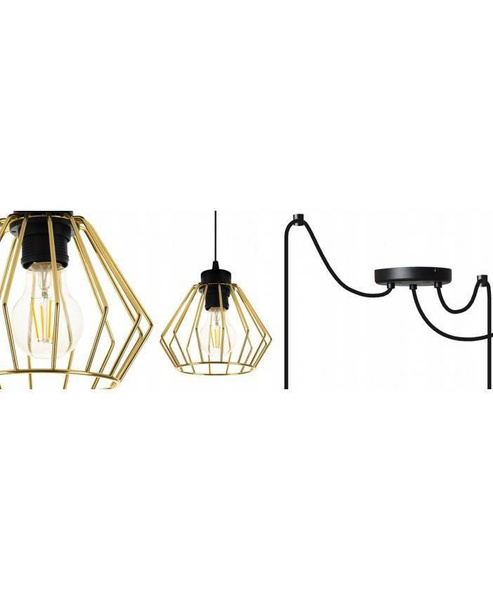 Lampa wisząca typu pająk druciak złote klosze loft 3