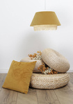 Lampa w stylu Boho podwójny abażur welur i naturalny rattan żółta 