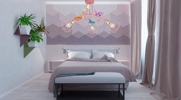 Lampa sufitowa do pokoju dziewczynki różowa w stylu loft Edison Druciak 3xE27 motylki