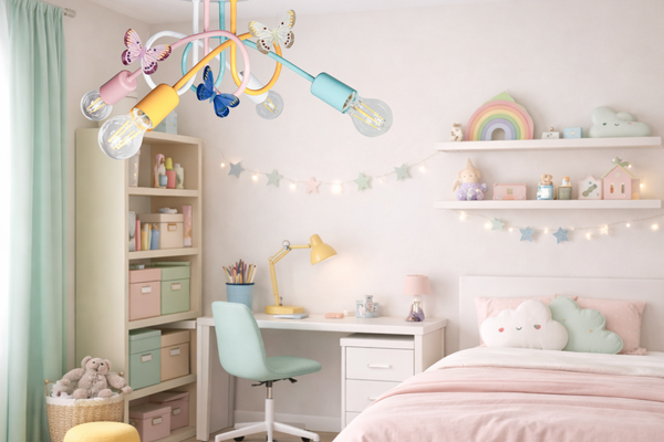 Lampa sufitowa do pokoju dziewczynki pastelowa Tęczowy Zawijas 4xE27 Led 