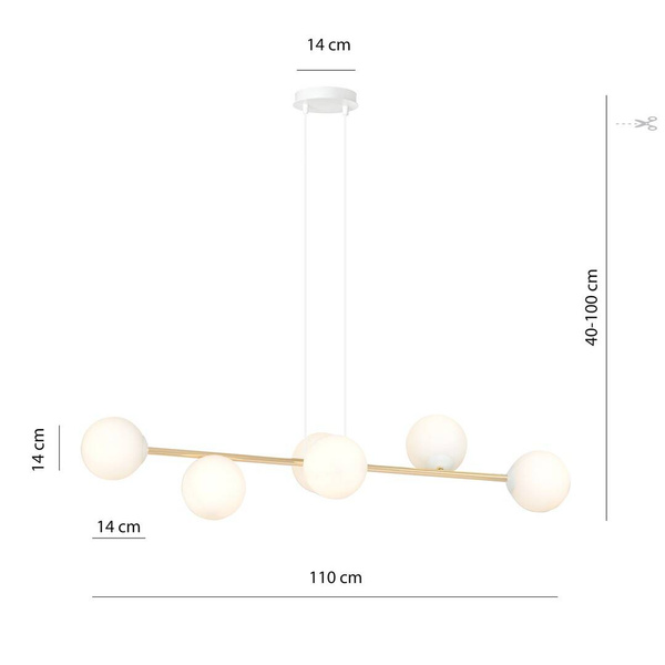 Nowoczesna lampa wisząca nad wyspę biało- złota GRAVITY 6 WH GOLD