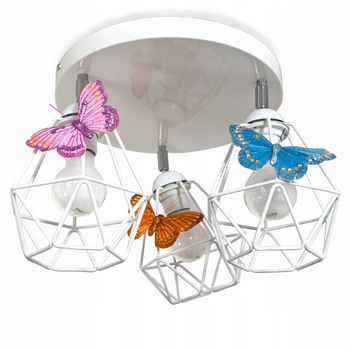 Lampa sufitowa do pokoju dziewczynki biała Motylek Druciak Loft 3xE27 Led