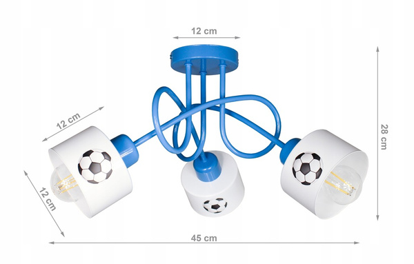 Lampa sufitowa do pokoju dziecka niebieska Piłkarski Kubeczek 3xE27 Led 