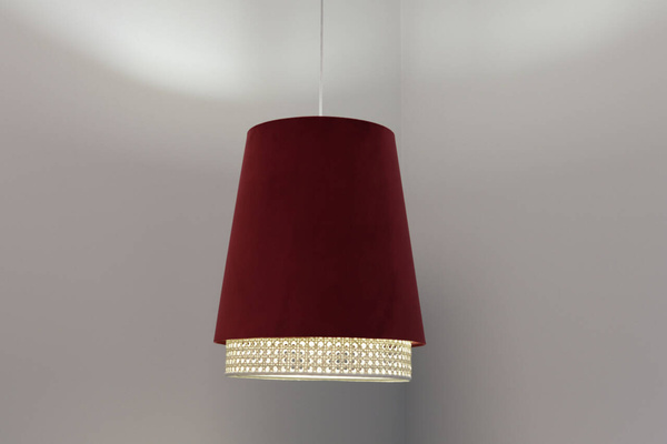 Lampa w stylu Boho podwójny abażur welur i naturalny rattan czerwona 