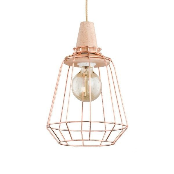 Druciana lampa kratka PEKA miedź/drewno śr. 24cm