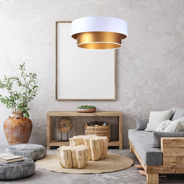 Lampa wisząca biało-złota podwójna walec średnica 60 cm