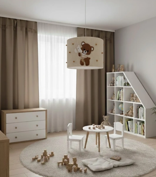 Lampa wisząca do pokoju dziecka Miś w tylu boho średnica 30 cm Led 