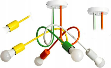 Lampa sufitowa do pokoju chłopca i dziewczynki kolorowa zakręcona w stylu loft Mondo 4xE27 Led