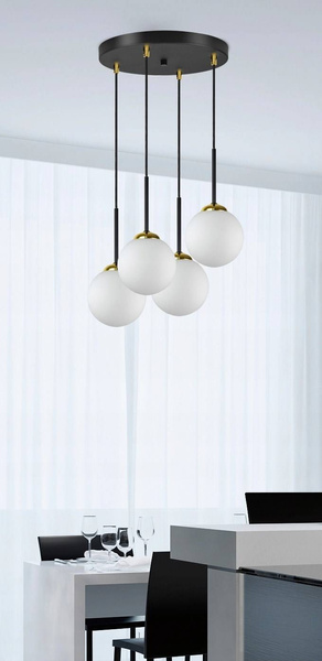 Lampa wisząca czarno-złota mleczne kule 4 źródła światła  