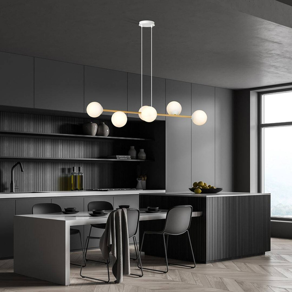 Nowoczesna lampa wisząca nad wyspę biało- złota GRAVITY 6 WH GOLD