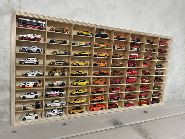 Półka na resoraki Hot Wheels drewniana organizer do pokoju dziecka naturalna 72