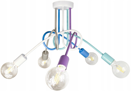 Lampa sufitowa do pokoju chłopca i dziewczynki pastelowa Tęczowy Zawijas 5xE27 Led