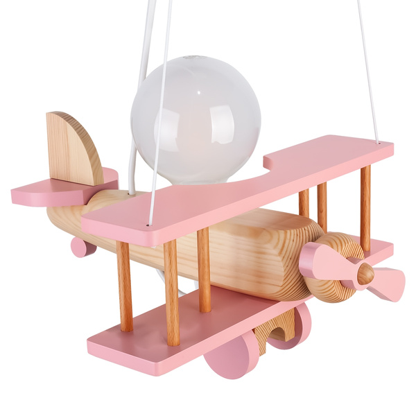 Lampa sufitowa do pokoju dziewczynki samolot drewniany mały różowo-naturalny 1xE27 Led 