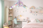 Lampa sufitowa do pokoju dziewczynki pastelowa Tęczowy Zawijas 5xE27 Led 