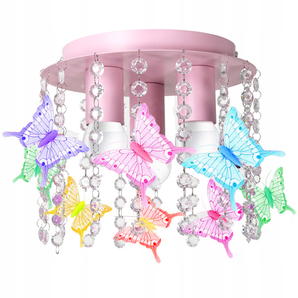 Lampa sufitowa do pokoju dziewczynki różowa Motylki 3xE27