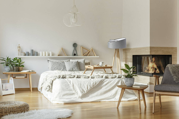 Lampa podłogowa stojąca asymetryczna welurowa Tami Szaro-Biała