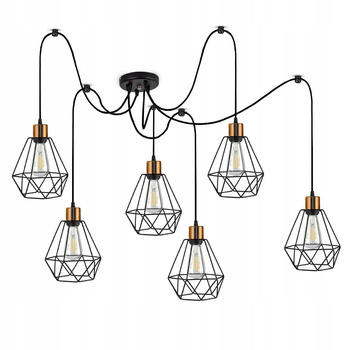 Nowoczesna lampa wisząca typu pająk czaro -miedziana loft