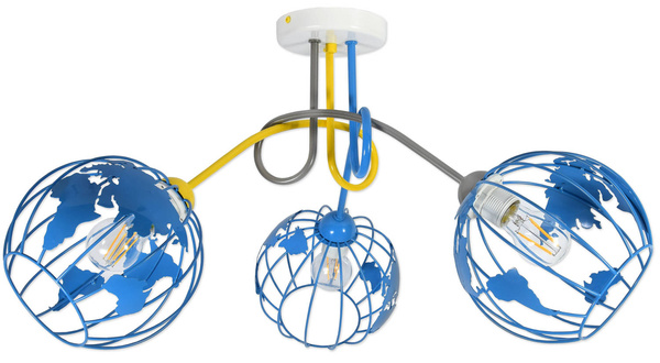 Lampa sufitowa do pokoju dziecka niebieskie abażury Zakręcony Globus 3xE27