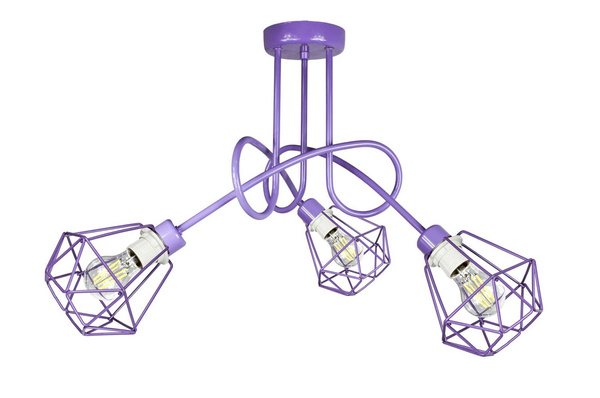 Lampa sufitowa do pokoju dziecięcego fioletowa w stylu Loft Edison Druciak 3xE27 Led 
