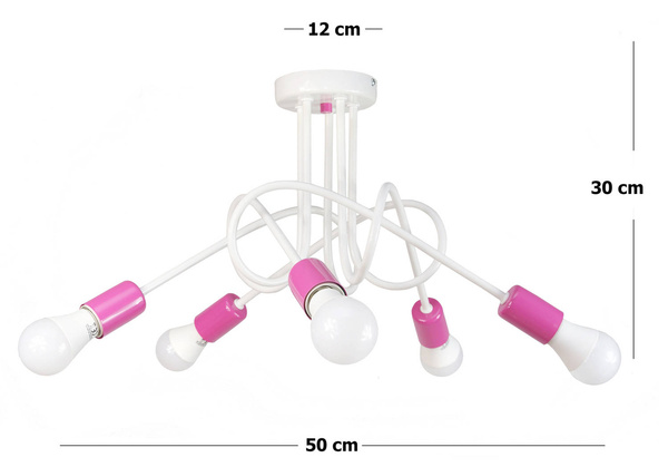Lampa sufitowa do pokoju dziewczynki biało-różowa Mondo 5 Loft 
